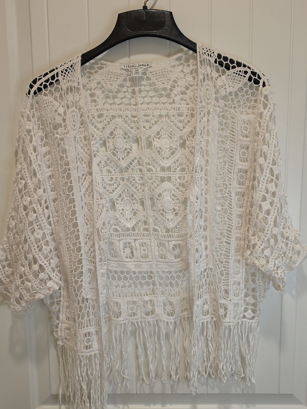 Tribal.Jeans White Crochet Fringe Cover-Up Size S/M